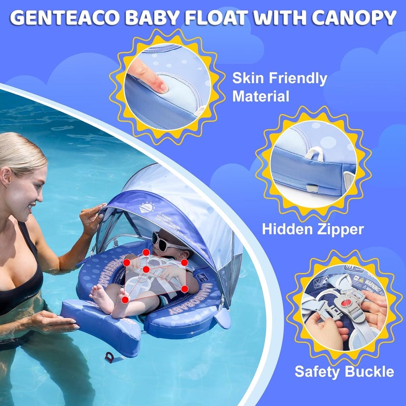 28°C Mambobaby Baby Pool Float with Canopy & Tail Baby Swim Float Non-Inflatable Solid Baby Float Soft Waterproof Skin-Friendly Material Infant Swim Float for 3-24 Months Baby Boys Girls(Shark) - Image 5